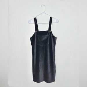 Bozzolo black velvet corduroy pinafore bodycon overall front pocket dress size M